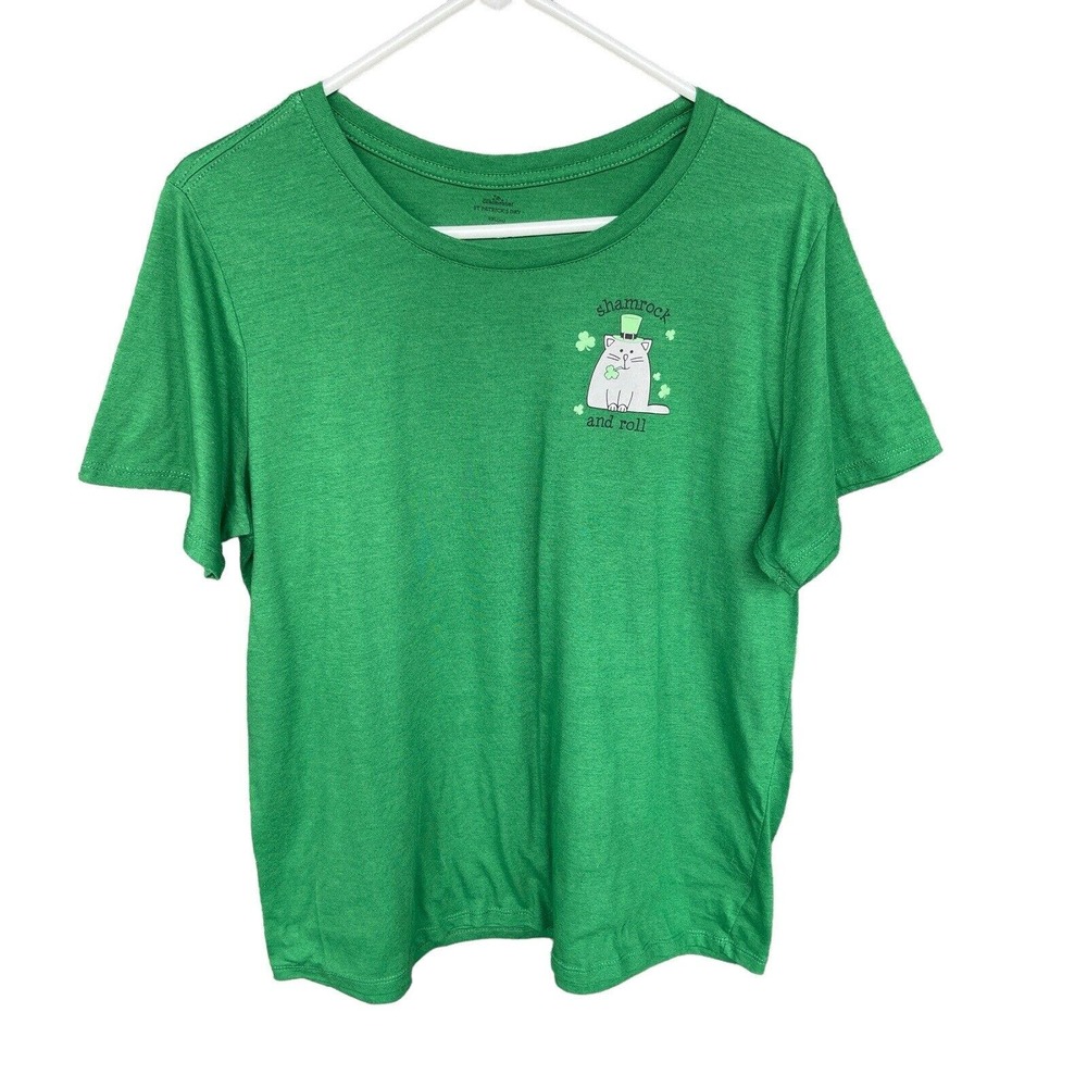 Celebrate Shirt Juniors XXL Green St. Patty‎ Novelty Cat Shamrock Short Sleeve